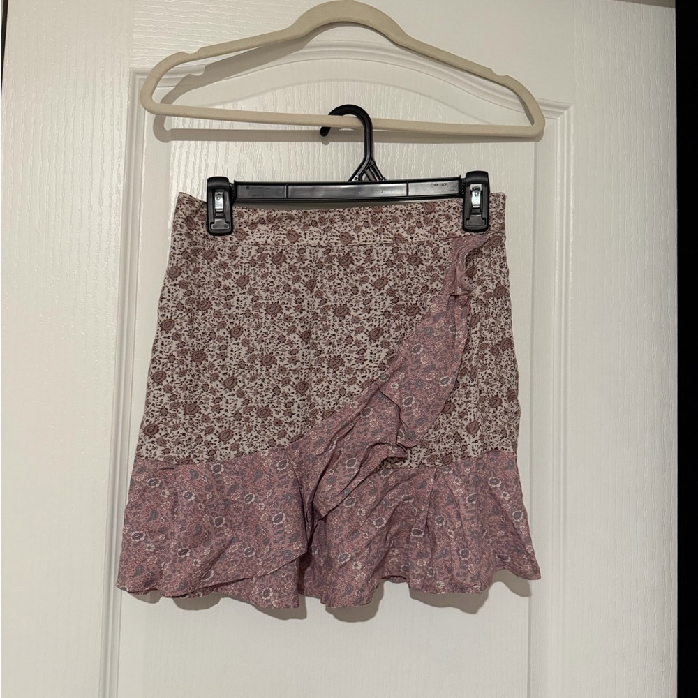 Floral Ruffle Mini Skirt in Dusty Rose